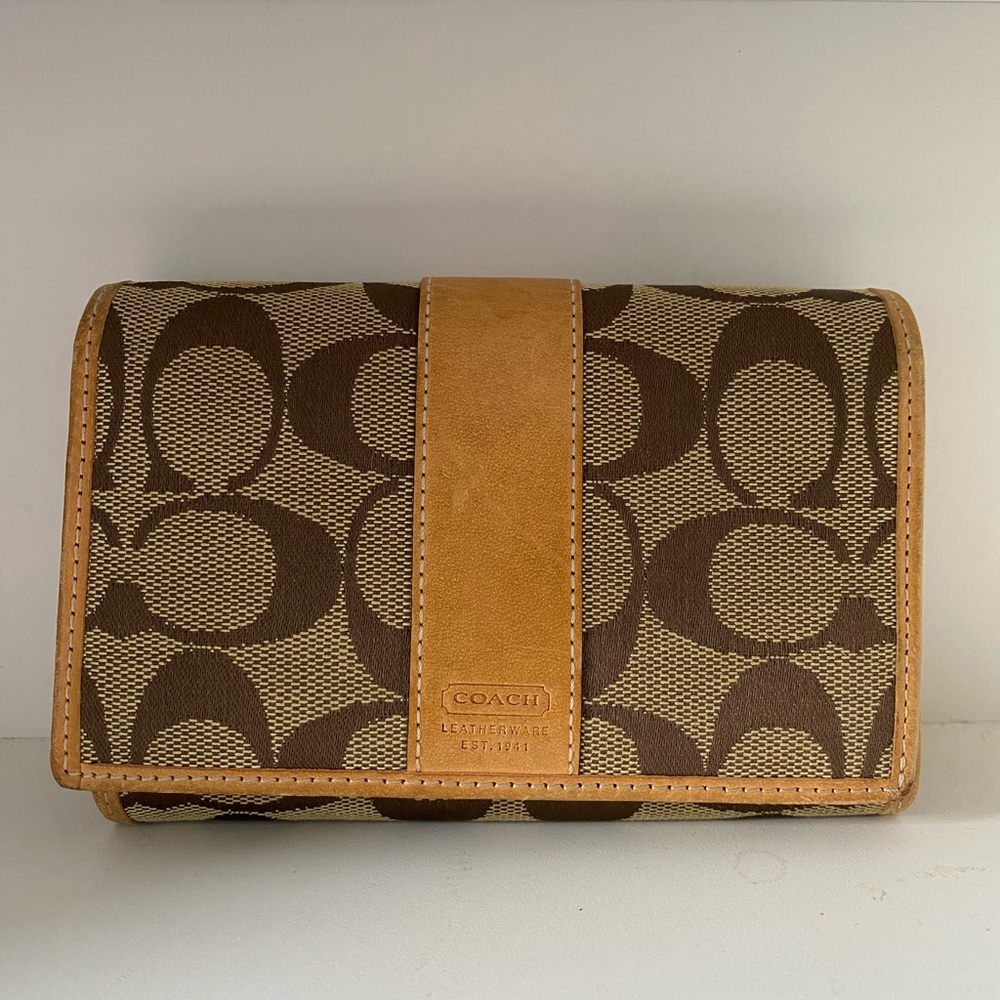 Coach Brown and Tan Canvas Wallet